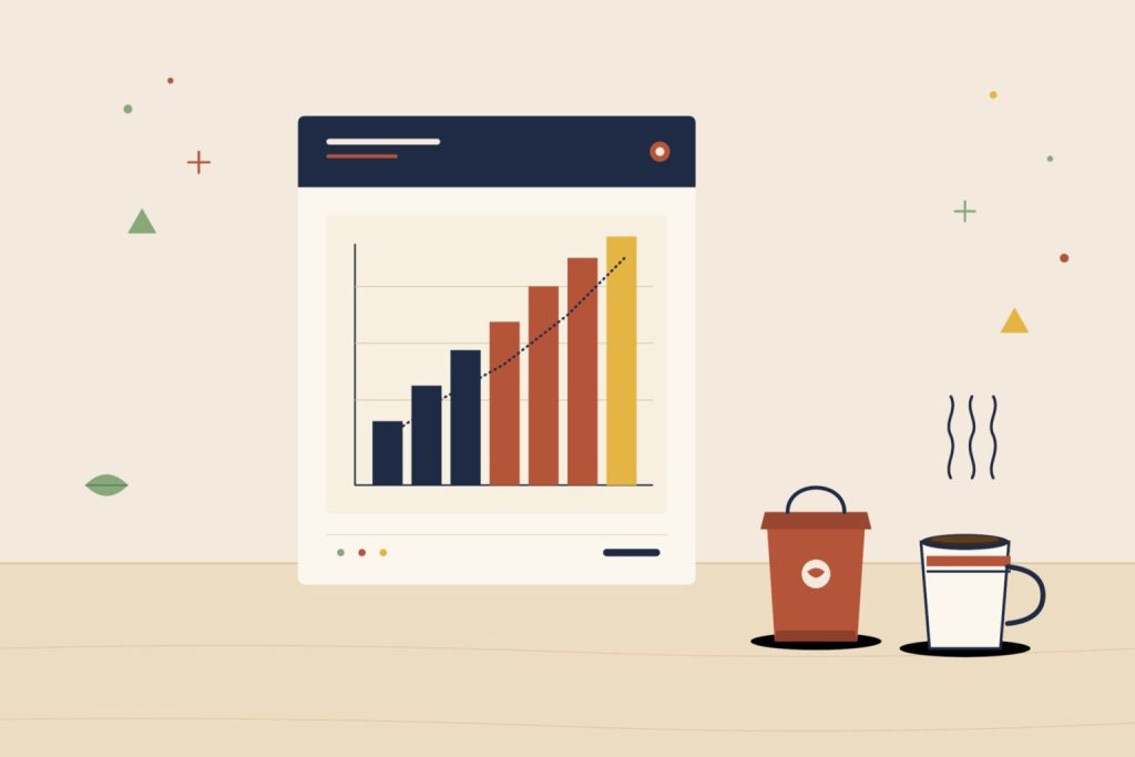 Illustration of an ecommerce growth report with a rising bar chart